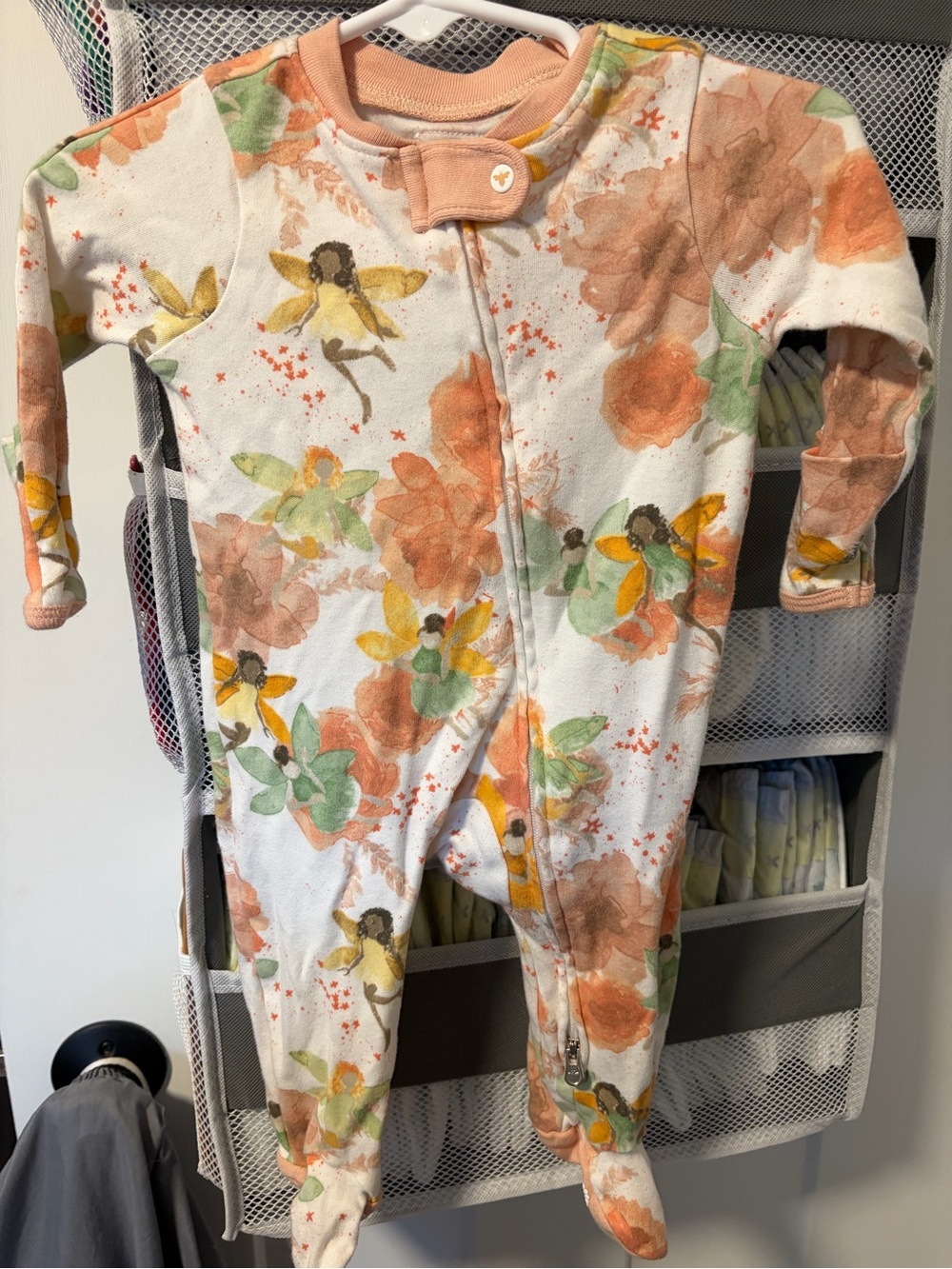 Burt's Bees Floral Fairy Footed One-Piece - Peach, Green & Yellow
